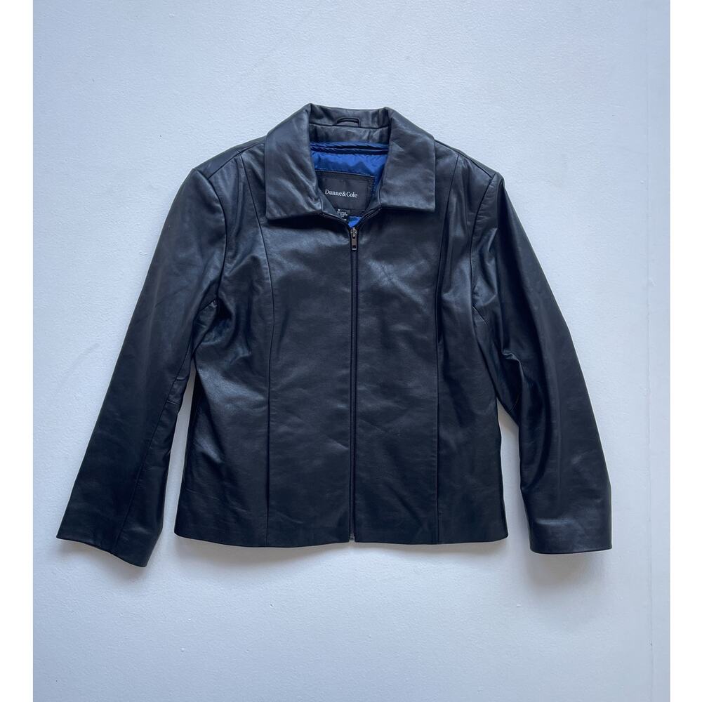 Vtg Y2K Black Leather Collared Zip Up Women's Jacket · M · DUNNE & COLE · 2000s